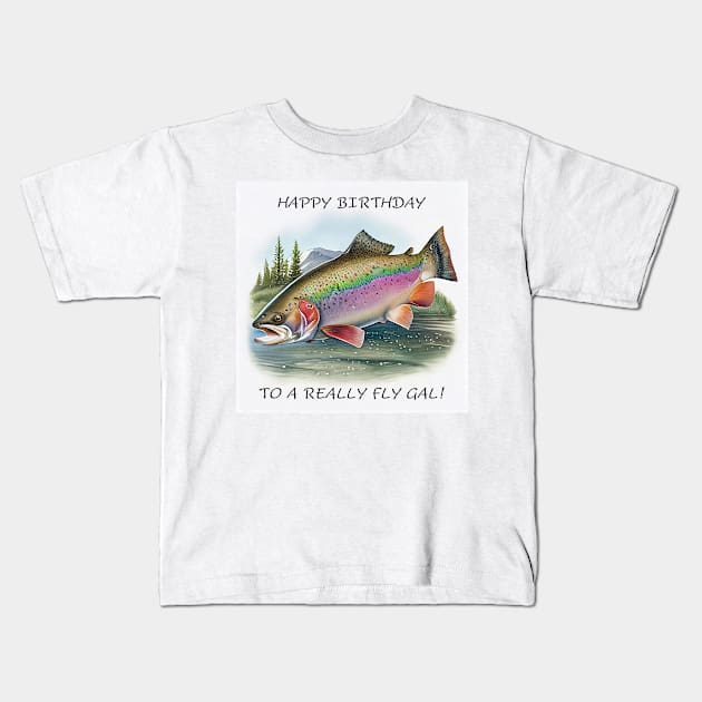 Happy Birthday Rainbow trout fish watercolor for her Kids T-Shirt by Danielleroyer